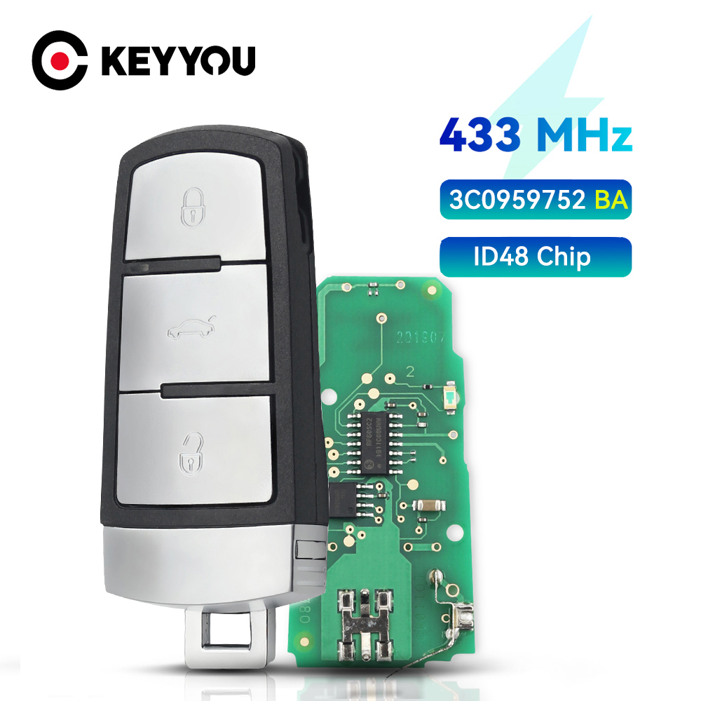 KEYYOU 3C0959752BA リモート車のキー 434/433Mhz ID48 チップ VW フォルクスワーゲンパサート B6 3C B7 Magotan CC 3 ボタン