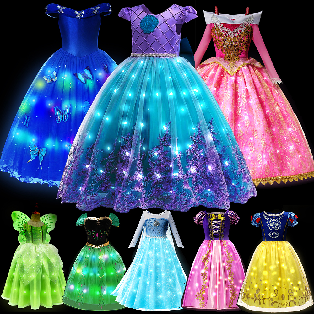 女の子プリンセスドレス LED ライトアップ衣装子供用コスプレパーティー服ブルーピンク衣装カーニバルクリスマスウエディングドレス