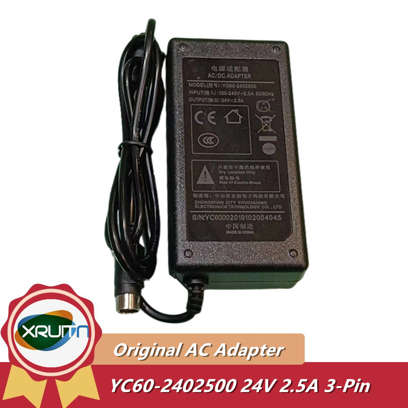 純正 YC60-2402500 24V 2.5A 3 ピン Din AC/DC アダプター充電器 60W プリンター電源