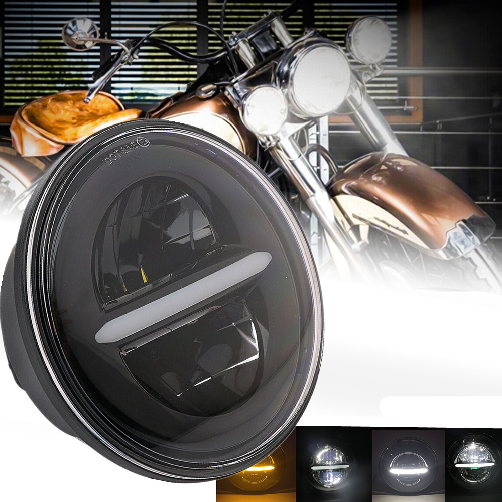 ユニバーサル 7 "インチ H4 LED モトヘッドライトソフテイルスリムファットボーイ 7 インチハローエンジェルアイズ DRL ドット Led オートバイヘッドランプ