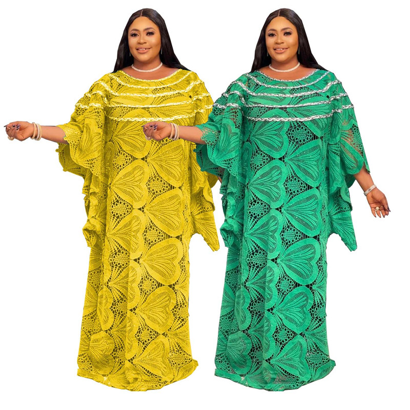 アフリカのドレス女性のためのギピュールレース水溶性生地 2022 刺繍イスラム教徒のファッション Dashiki アバヤドバイ Boubou ドレス