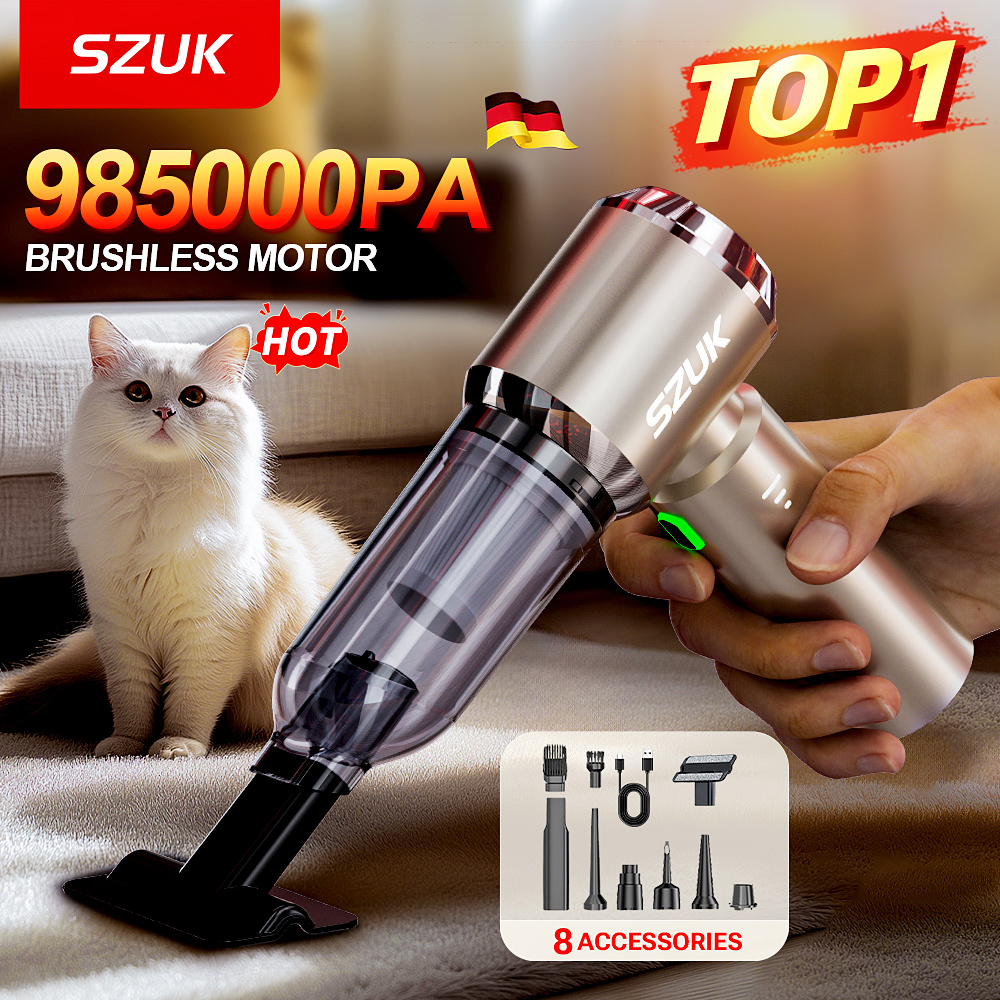 SZUK 985000Pa 車の掃除機ポータブルハンドヘルドワイヤレス強力な吸引カークリーナー洗浄機ミニ掃除機
