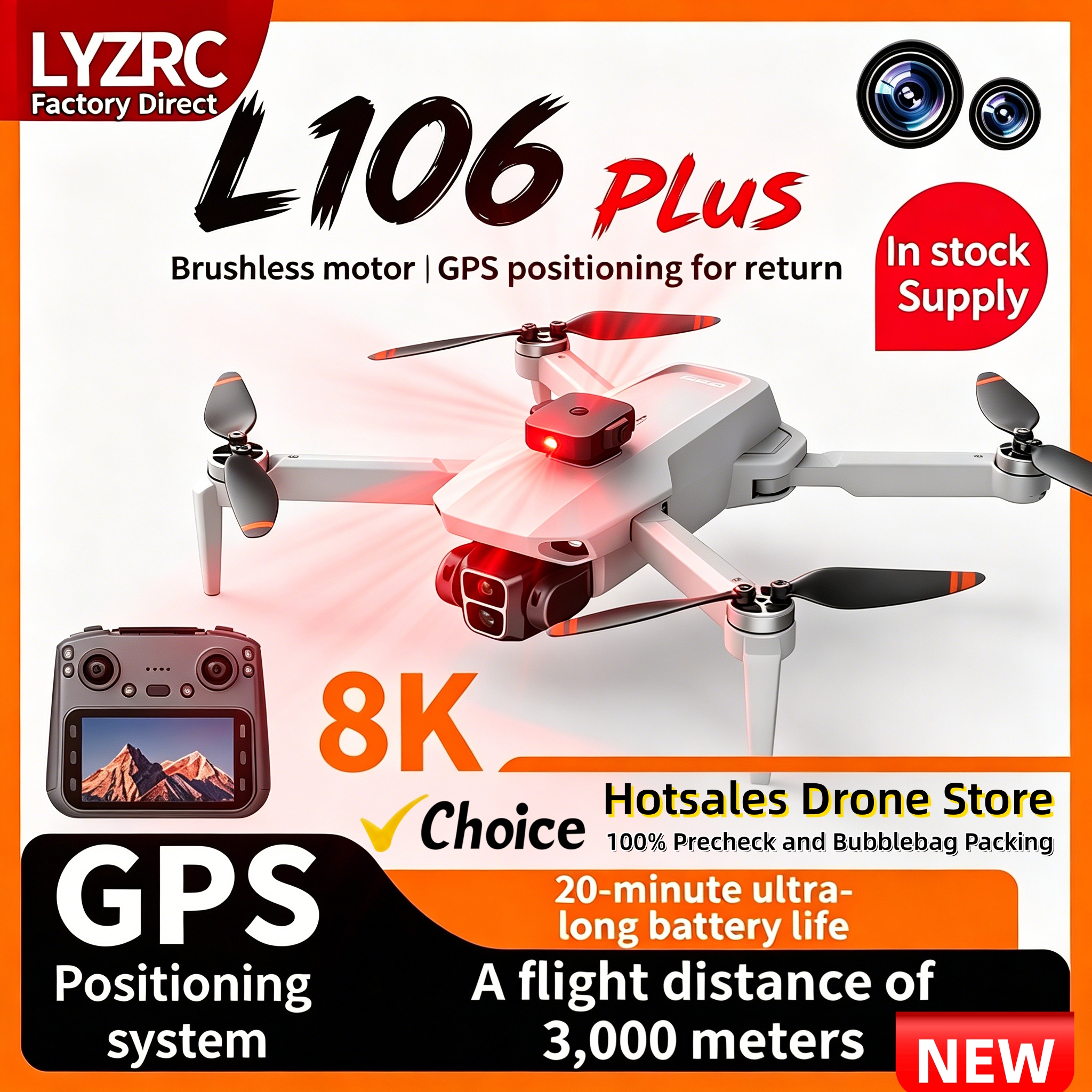 NewL106 GPS Drone with 5.9" LCD Screen High Definition Aerial Photography Quadcopter Brushless Folding Design for Optimal Flying