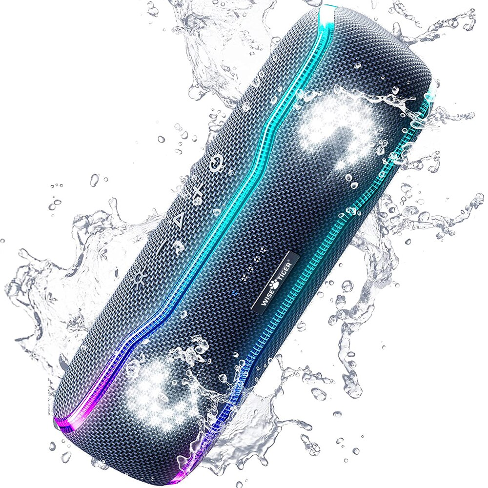 WISETIGER スピーカー屋外ポータブル IPX7 防水サウンドボックス BT5.3 拡声器ステレオ 25 ワットカラフルなライトサラウンドスピーカー