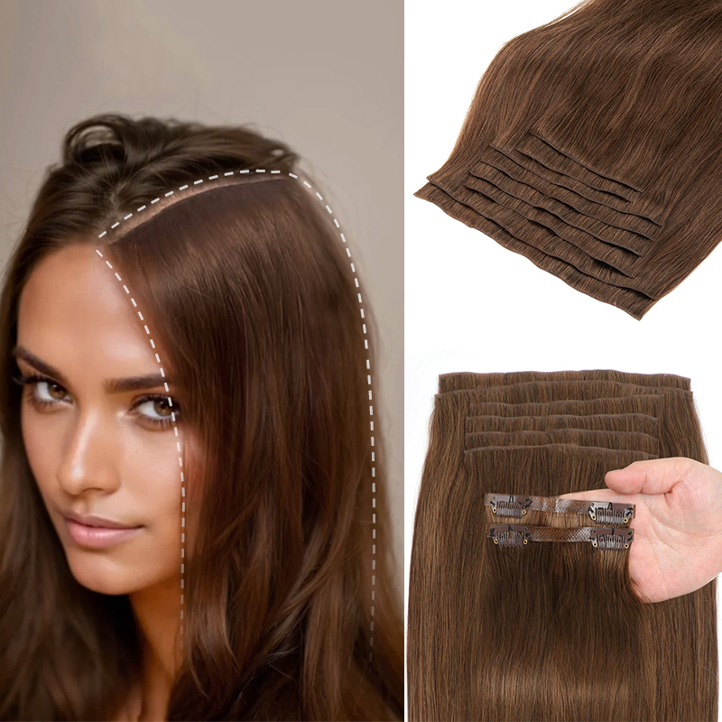目に見えないクリップでヘアエクステンション注入 PU テープ横糸クリップ人毛エクステンション 7 ピース/セット 12-24 インチ 100 グラム 120 グラム髪のクリップ