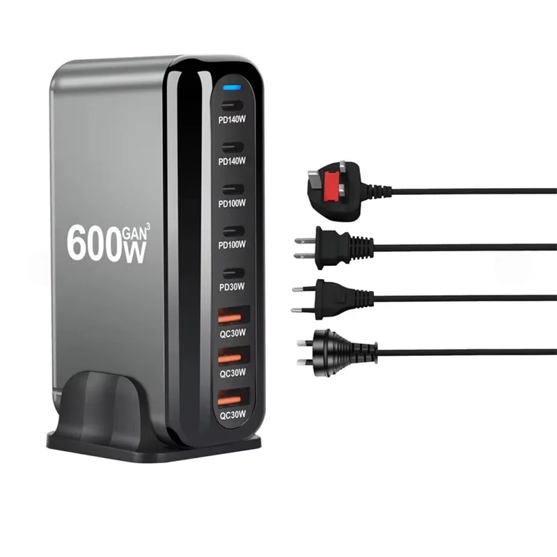 600W USB C 充電器、8 ポート PD 140W USB C 充電ステーション GaN III 高速充電