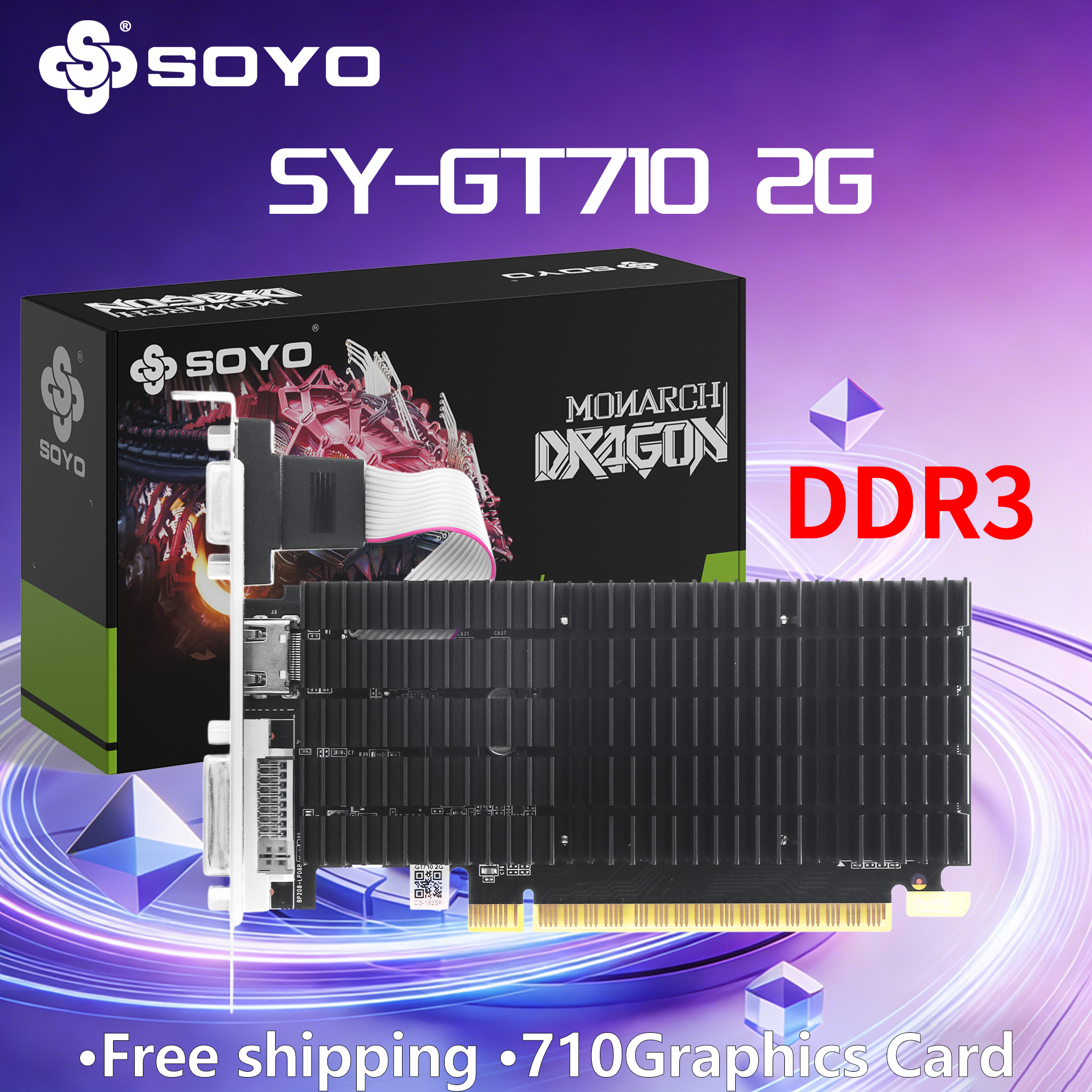 SOYO GT710 2G ゲーミンググラフィックカード GDDR3 64ビット PCIE2.0x8 3493MHz ビデオ LP カード ミニ PC スリムケース オフィス ライト DVI HDMI CRT