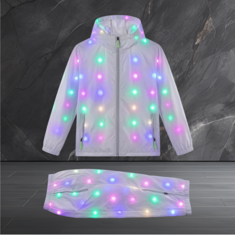 光る服 LED コスチュームセット 暗闇で光る ジャケットとパンツ 防水 ナイトラン ハロウィンパーティー ダンス雰囲気小道具
