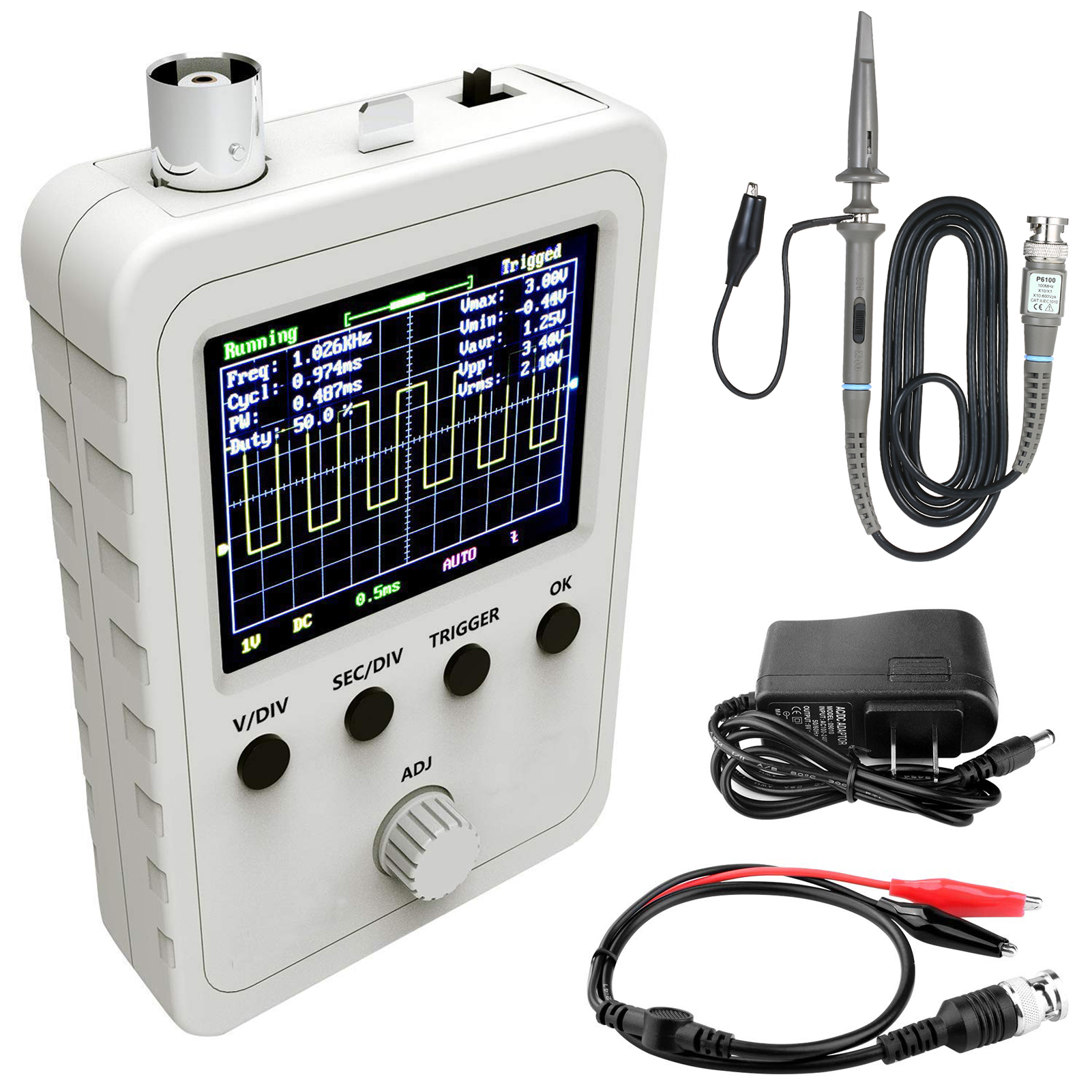 最新の 2.4 インチ TFT デジタル オシロスコープ キット、0 ～ 200KHz 帯域幅、1M サンプリング レート、電源および BNC クリップ ケーブル プローブ付き