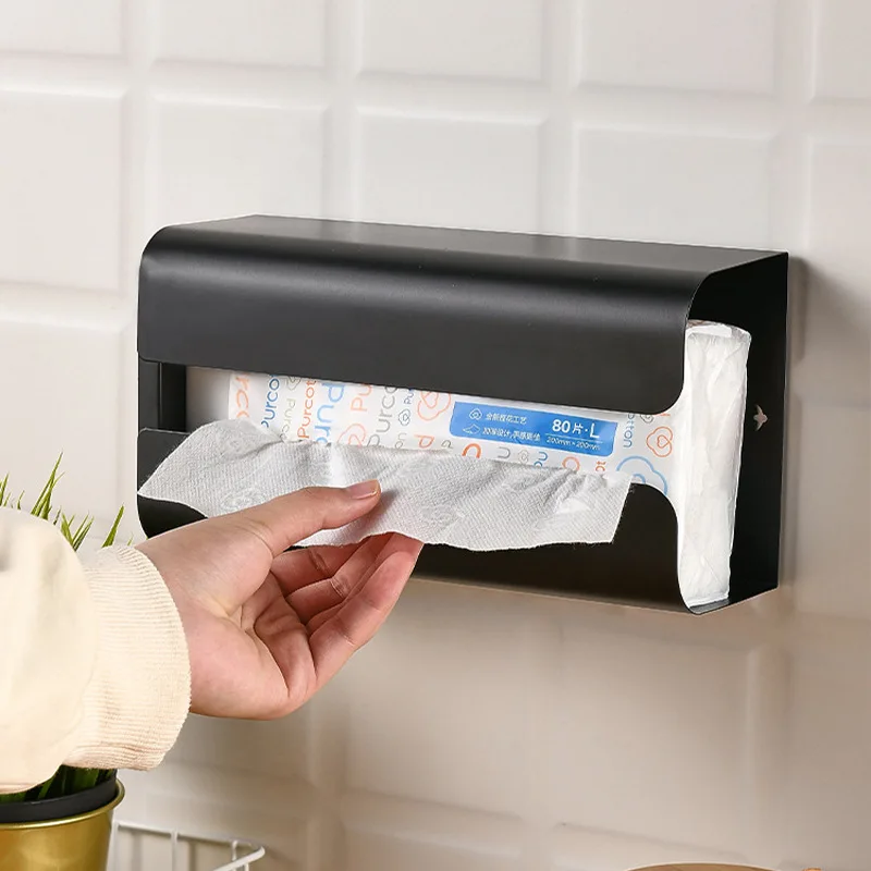壁掛け パンチングなし マグネット収納容器 ゴミ袋ディスペンサー 粘着式 キッチン バスルーム ペーパーティッシュホルダー