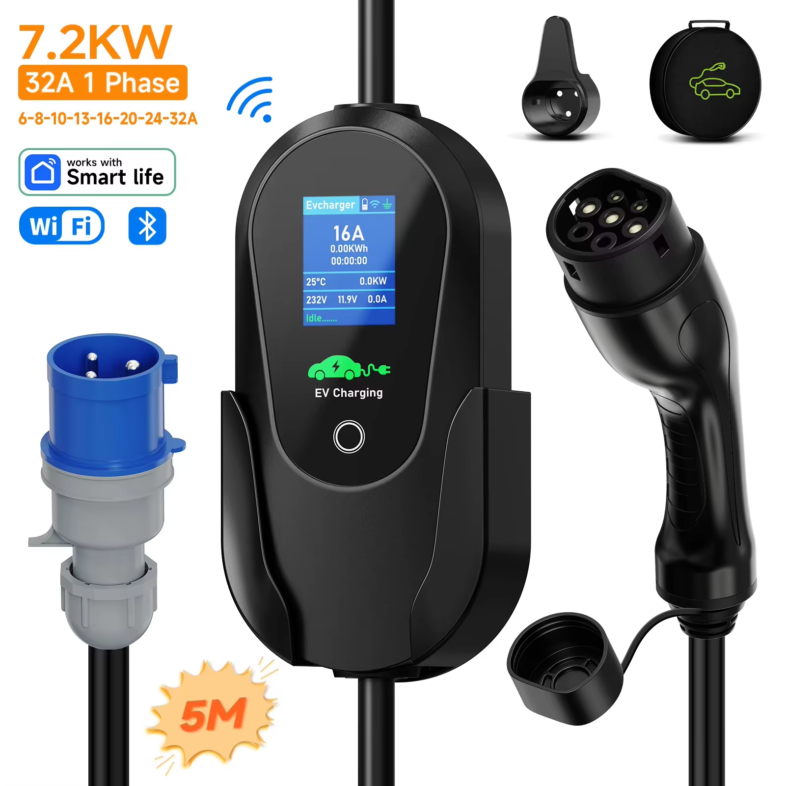 AFEEV Type2 ポータブル充電器 7.2KW 32A 1 相タイプ 1 電気自動車充電器アプリ Bluetooth 制御 GBT 急速充電充電器