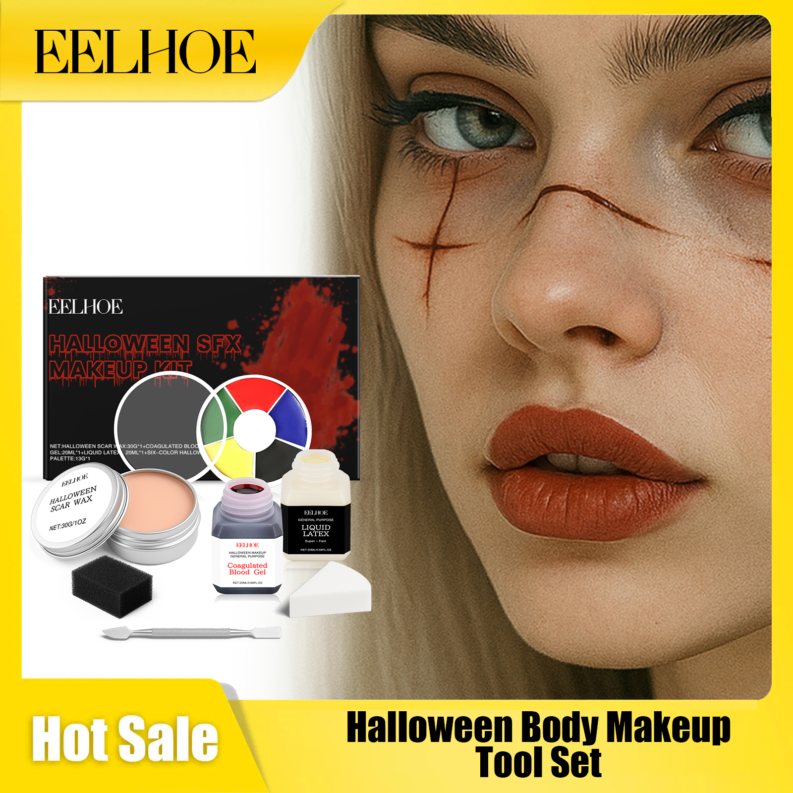 Eelhoe ハロウィンボディメイクツールセットコスプレメイクアップまばゆいばかりのアートパーティー子供大人のためのカラフルな家族の絵画化粧品キット