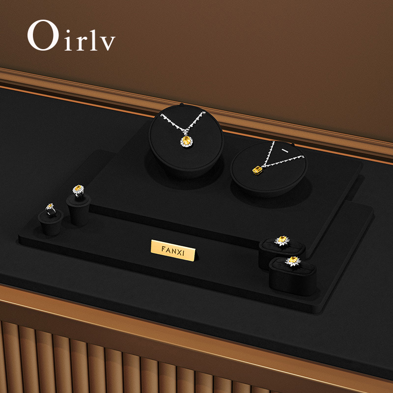 Oirlv ブラック プレミアム ジュエリー ディスプレイ器具 高級ネックレス リングとブレスレット ディスプレイ キャビネット ジュエリー ディスプレイ スタンド オーガナイザー