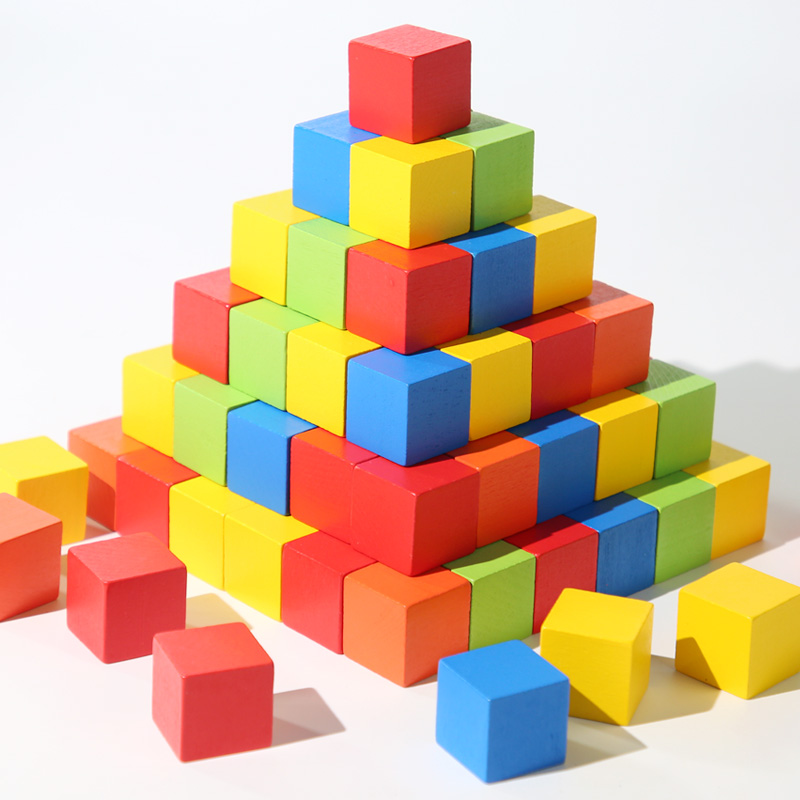 50/100 個のカラフルなキューブ木製ビルディングブロック積み重ね正方形の木のおもちゃ赤ちゃんの形の色の学習おもちゃ子供のため