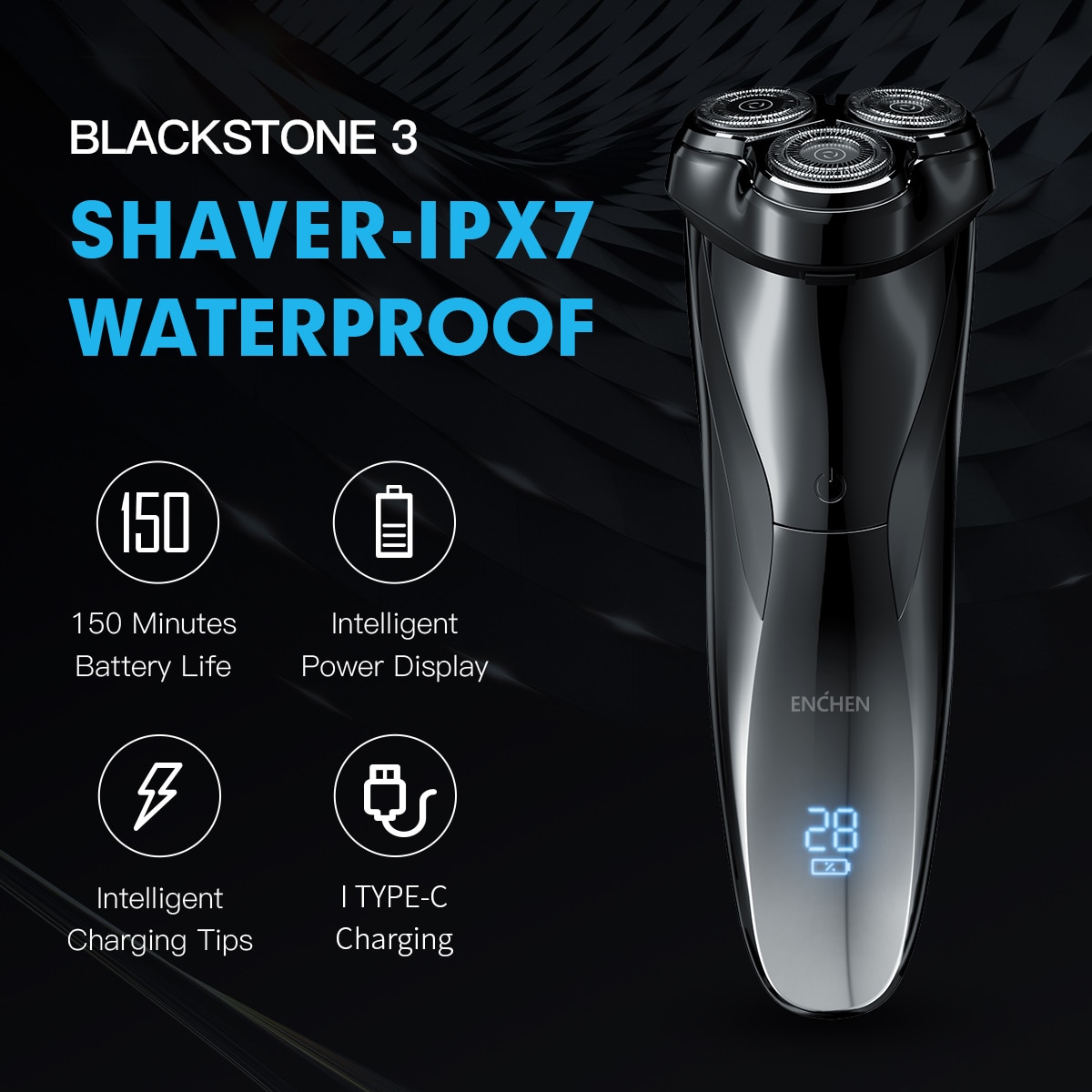 ENCHEN 電気シェーバー 3D ブラックストーン 3 IPX7 防水かみそりウェットとドライ両用顔ひげバッテリーデジタルディスプレイ男性用