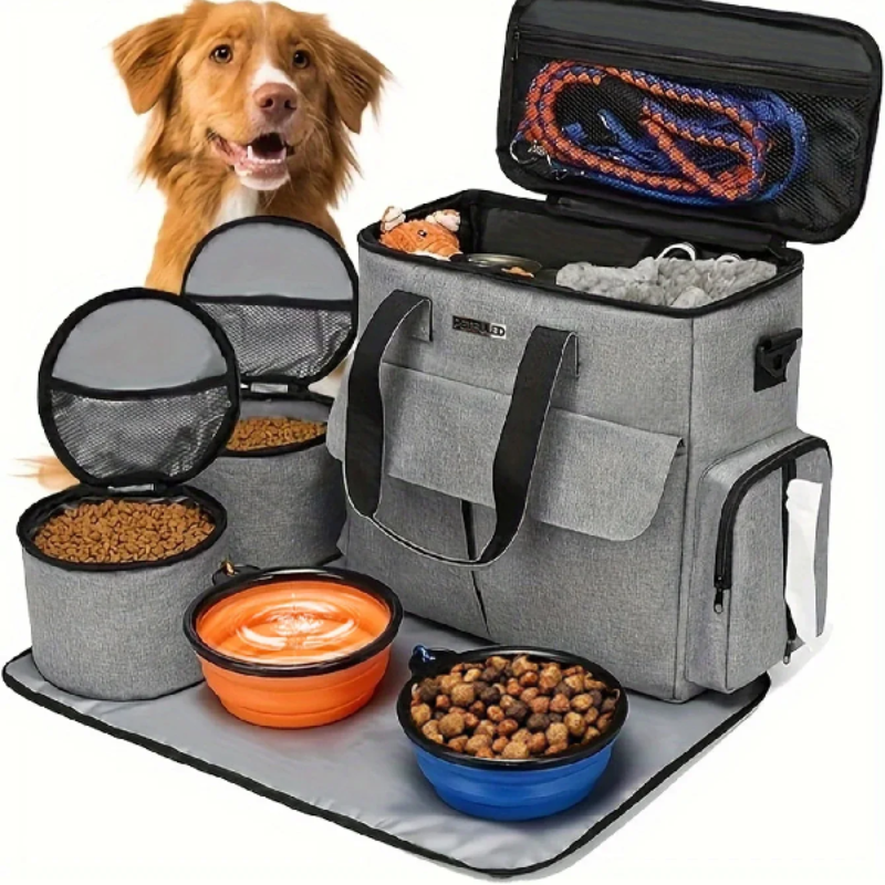 大型 6 個の航空会社承認の犬用トラベルバッグセット 週末ペットトラベルオーガナイザー 用品用の多機能ポケット付き