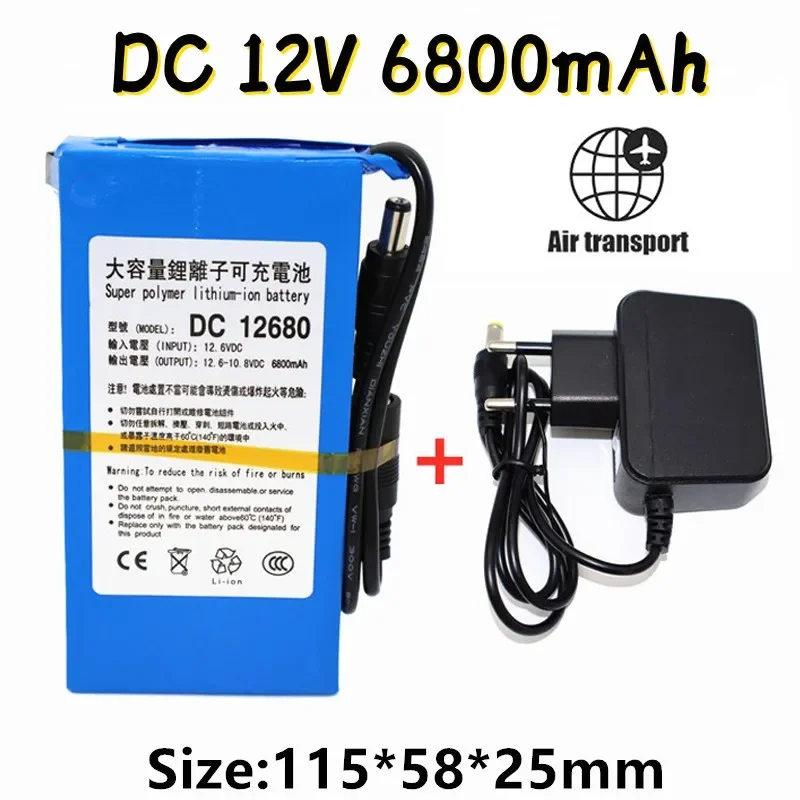 100% new Durable DC 12V 6800 MAH High Capacity Lithium ion rechargeable battery AC Charger (EU Plug Hot Sale Promotion free drop