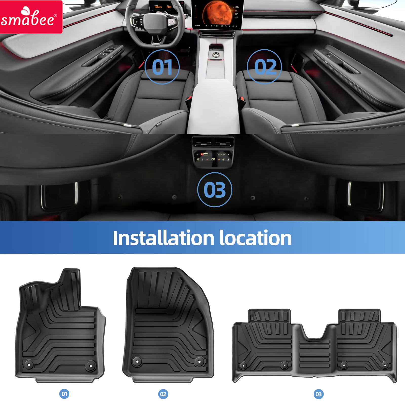 Smabee 左ドライブ Polestar 4 2024-2026 車のフロアマットカーゴライナートランクパッド TPE 3D フットマット防水アクセサリーブラック