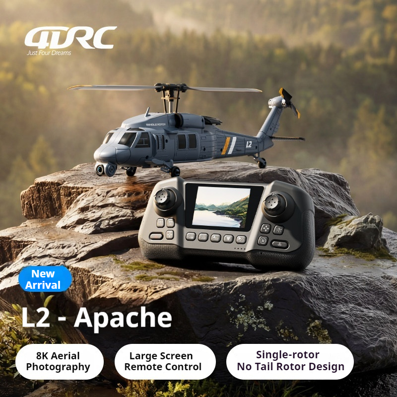 4DRC L2 Apache 軍用リモコンヘリコプター 6 軸ジャイロシングルローター 8 18K 空中オプティカルフロースクリーンリモートボーイズギフト