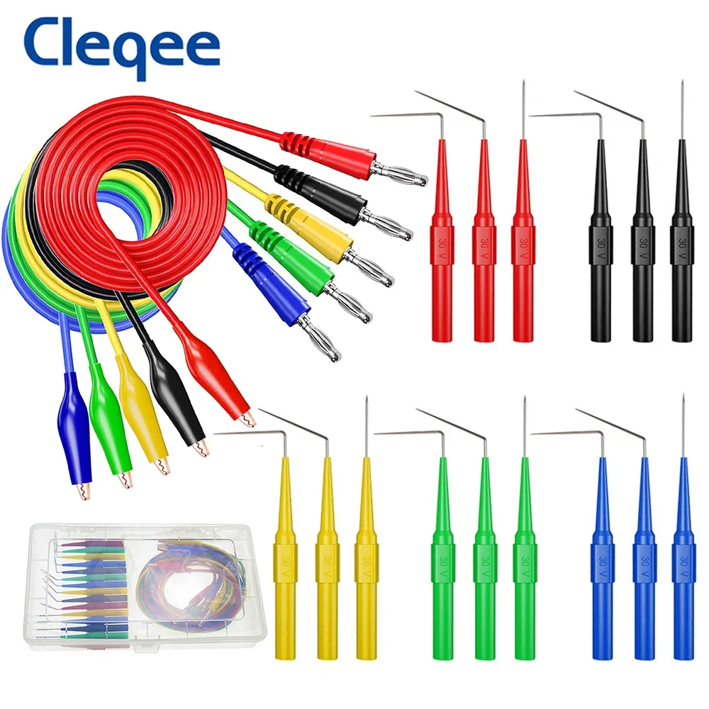 Cleqee P1920 自動車用バックプローブキット 4mm バナナプラグからワニ口クリップマルチメーターテストリード非破壊ピアス針