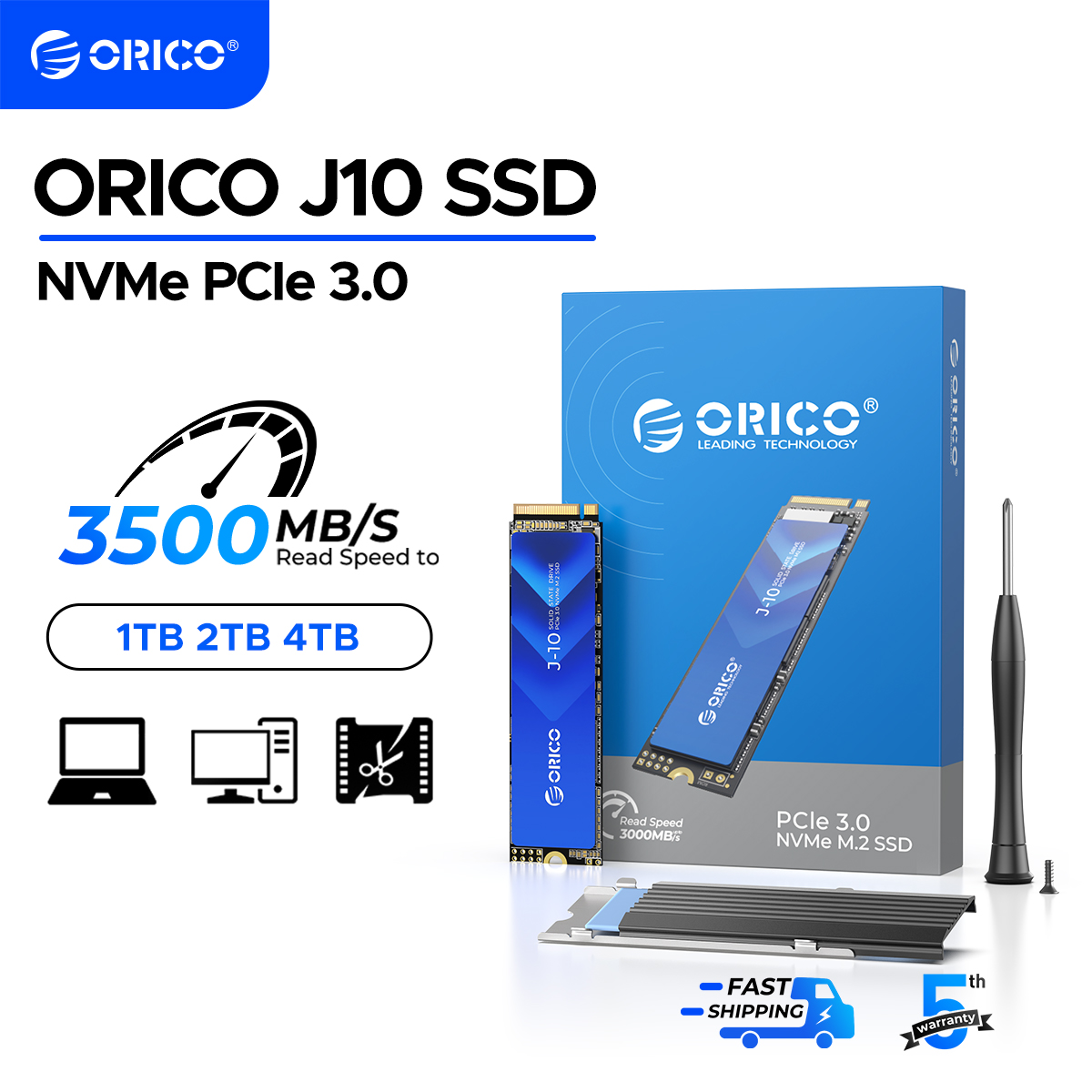 ORICO J10 M.2 NVMe SSD PCIe 3.0 Gen3 x4 NVMe SSD 3500Mbps M.2 M キー 2280mm 内蔵ソリッド ステート ドライブ 1TB 冷却ベスト付き