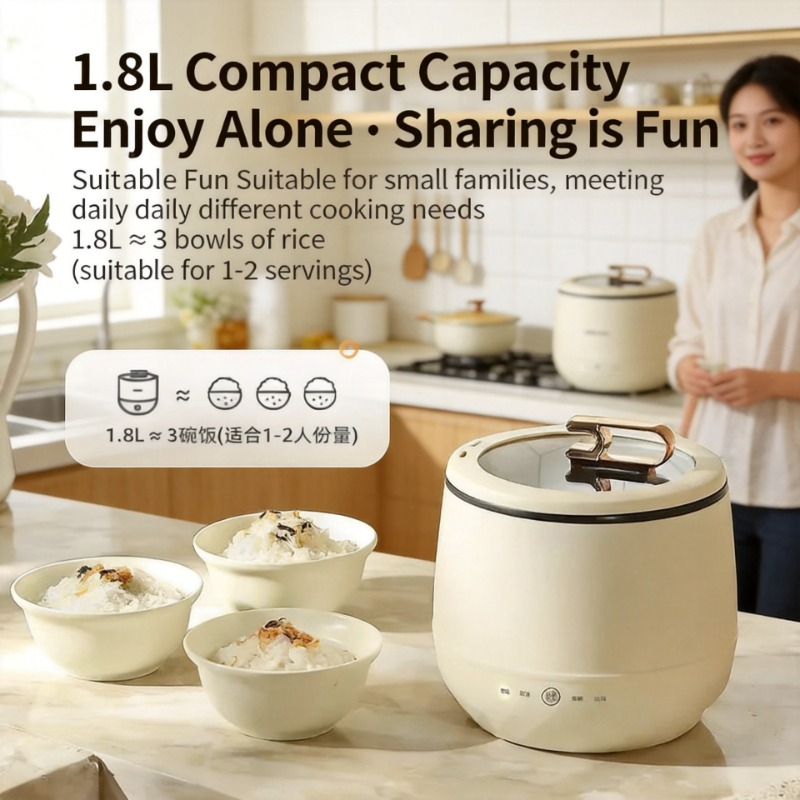 1.8L ミニ電気炊飯器 110V アメリカ標準、ノンスティック多機能調理鍋家庭用寮 1-2 人用