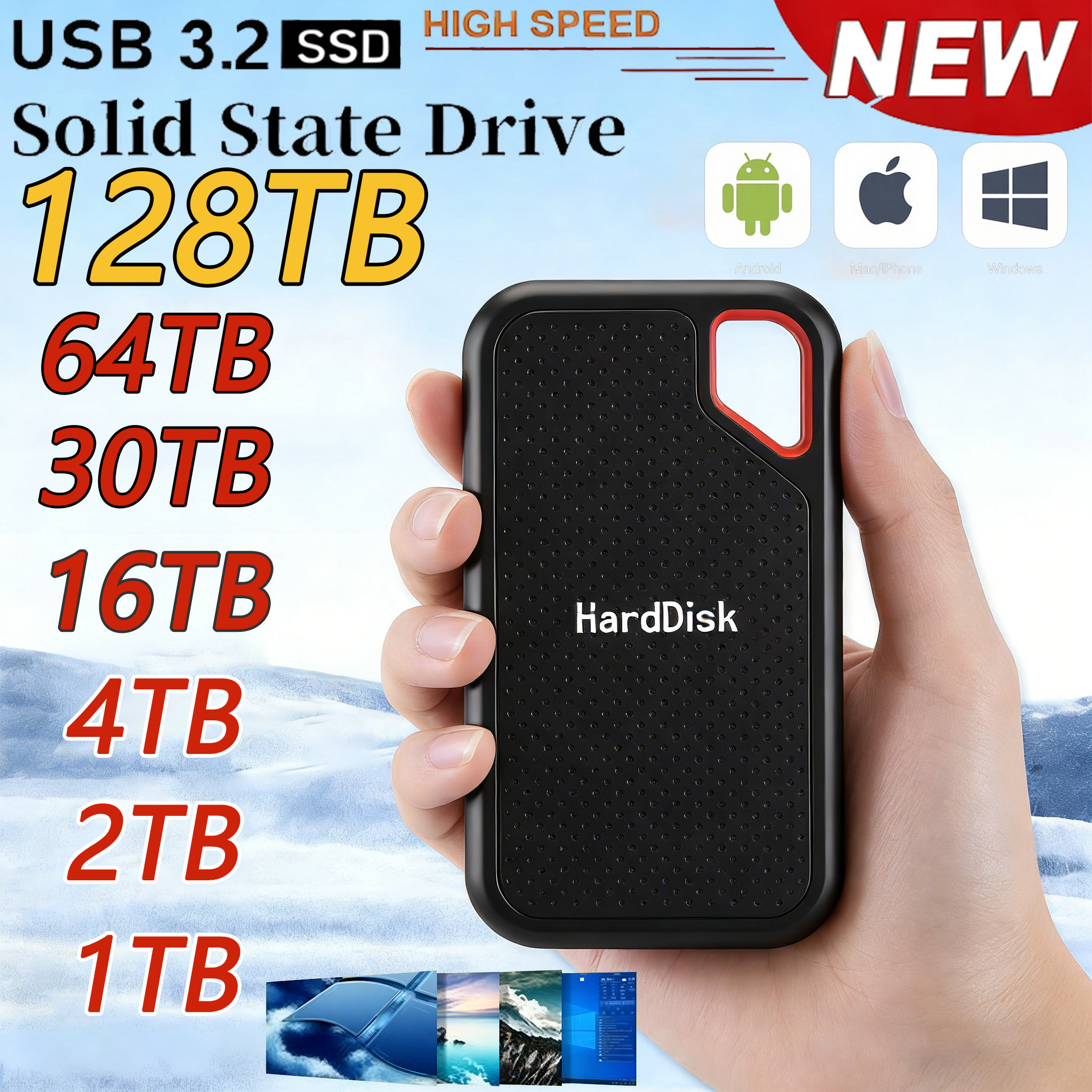 ミニ外付けハードドライブ 2 テラバイト 4 テラバイト大容量 SSD 128 テラバイトハードドライブ USB 3.2 プラグアンドプレイソリッドステートドライブラップトップ/MAC/PC