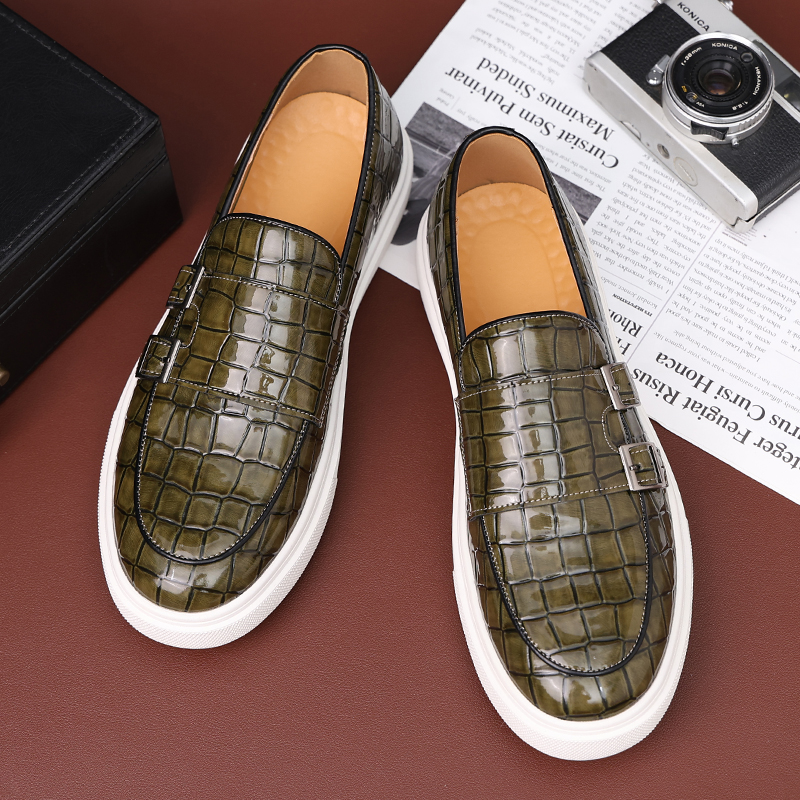 新しい黒スニーカー男性加硫靴黄色ワニ柄スリッポンサイズ 38-46 Zapatos デ Hombre 男性靴
