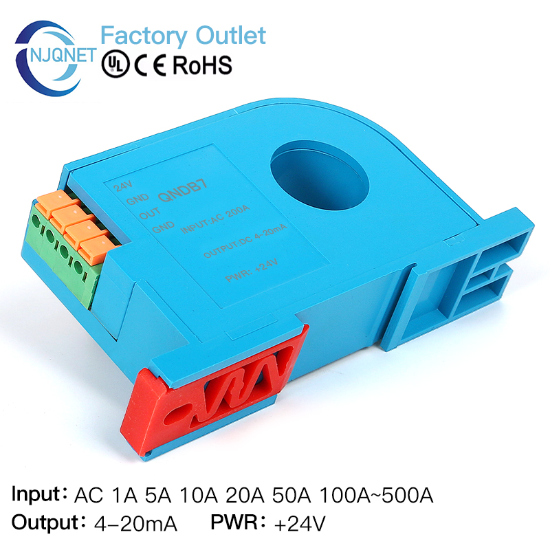 電流トランスミッタ 4 20mA QNDB7 入力 AC 5A 10A 20A 50A 100A 200 CT トランス電流トランスデューサ工場電流センサー 420mA