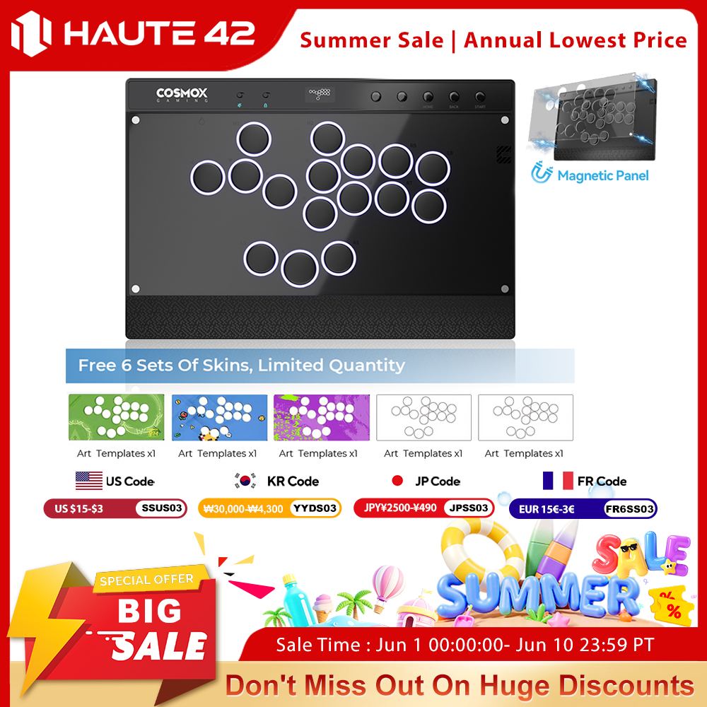 Haute42 Magnetic Hitbox Leverless Controller Button Rim Arcade Controller For PC/PS4/PS5/Switch Stickless Arcade Stick Hitbox