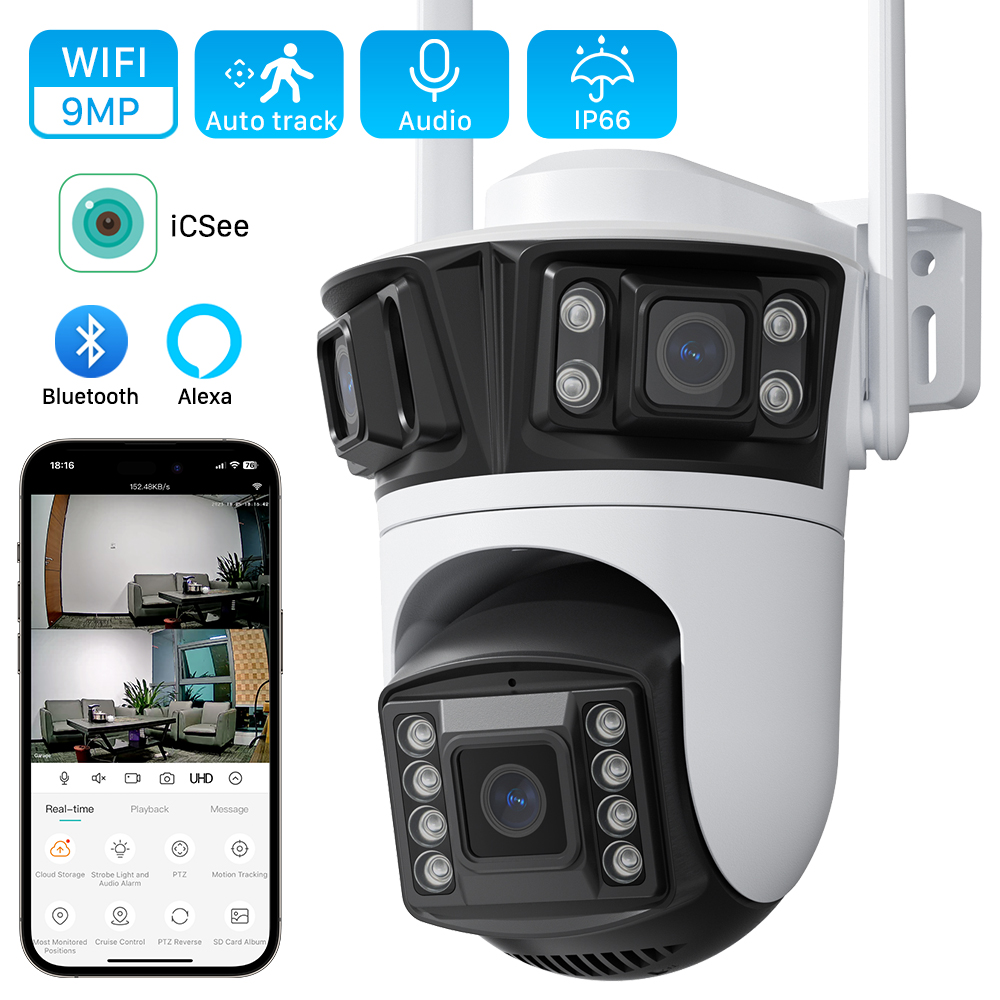 6K 12MP HD 3 スクリーン WIFI IP カメラ屋外 3 レンズカメラ 6MP Ai 人間検出 iCsee アプリ CCTV ビデオセキュリティカメラ