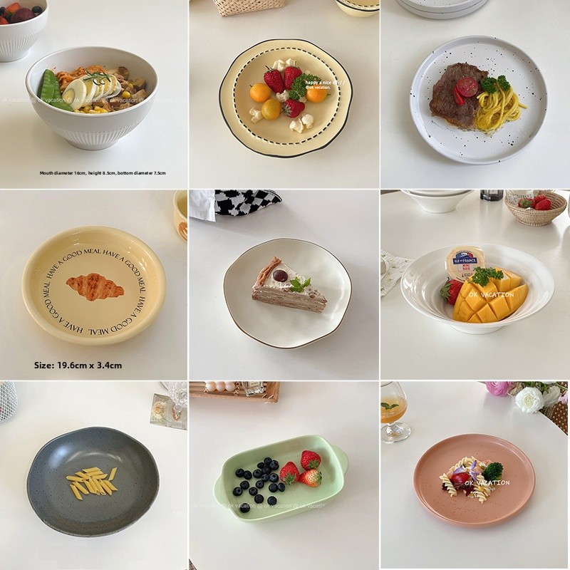 セラミックデザートプレート朝食フルーツボウルディスプレイ家庭用食器丸型植物花柄韓国スタイル
