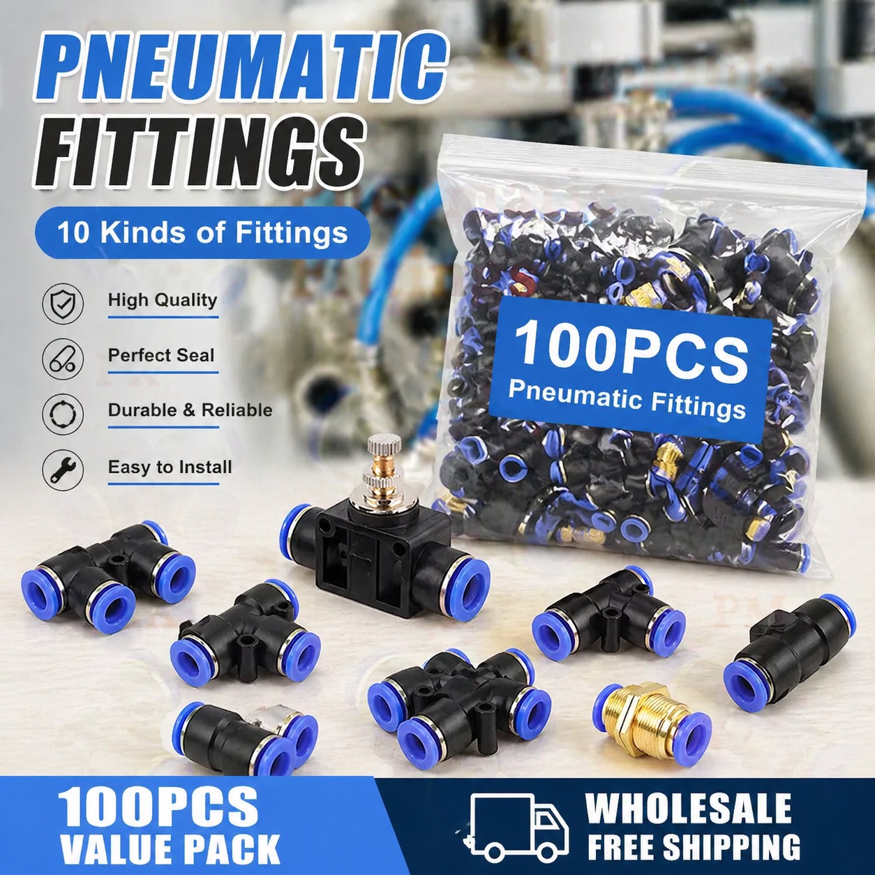 100 個空気空気圧継手 PU PV PY PE PM PZA PK SA 4 ミリメートル 6 ミリメートル 8 ミリメートル 10 ミリメートル 12 ミリメートルプラスチック継手ホースクイックカップリングパイプコネクタ