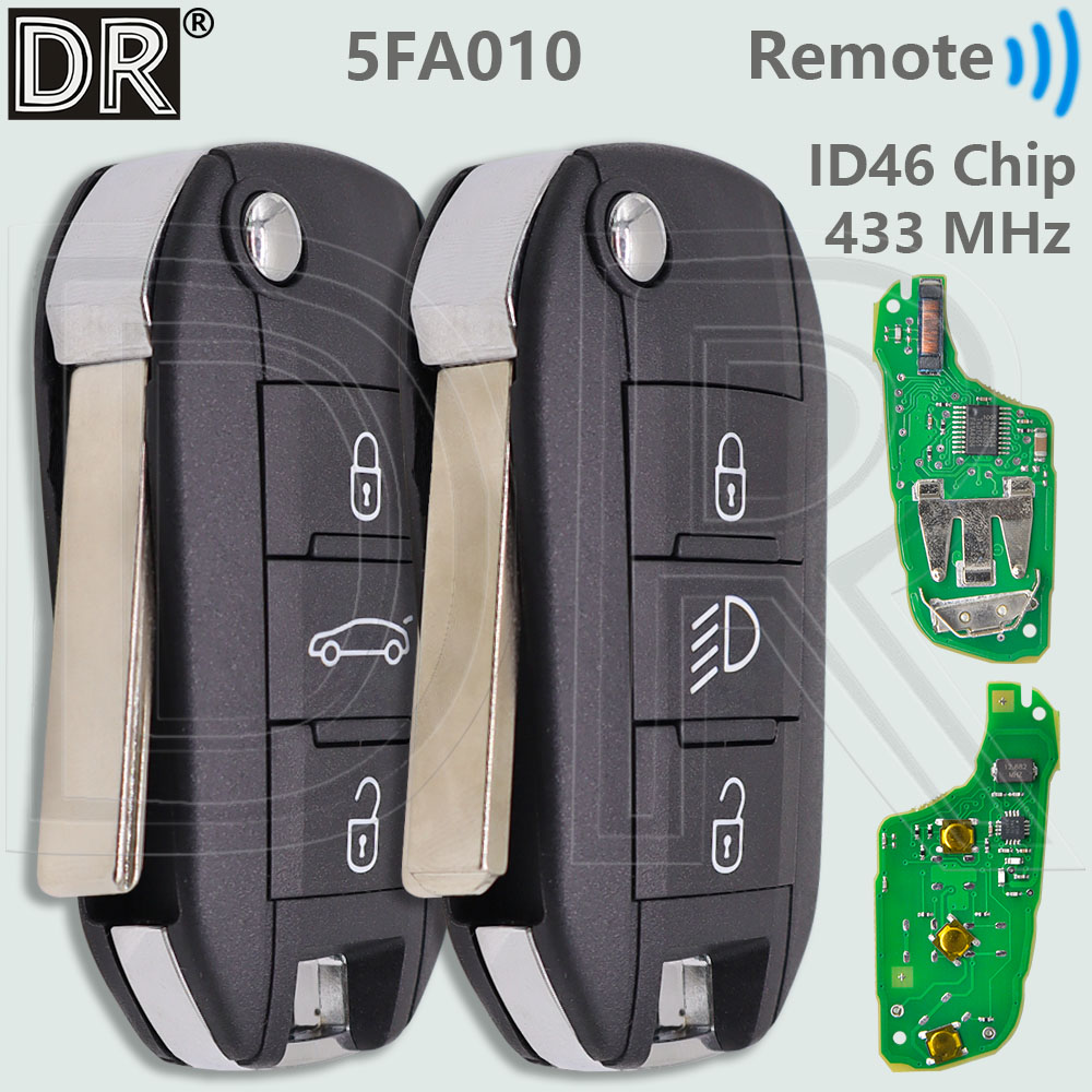 DR 5FA010 ID46 PCF7941 チップ 433MHz フリップカーリモートキープジョー 208 2008 301 308 508 5008 シトロエン C2 C3 C4-カクタス C-エリゼ