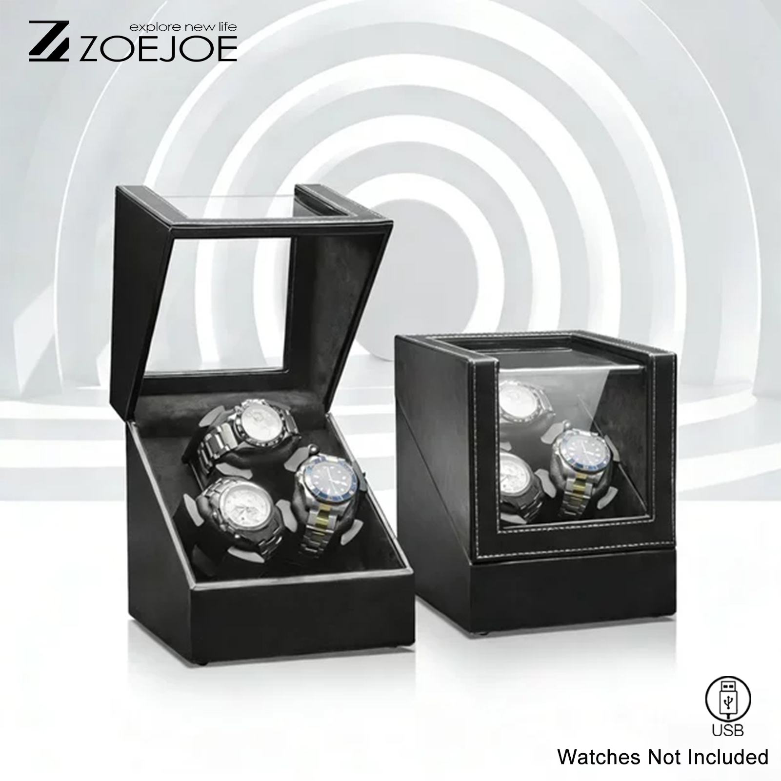 ZOEJOE 3 スロット自動ウォッチワインダー Pu レザークリアカバー USB ケーブル低ノイズウォッチワインダーボックス誕生日プレゼント男性女性