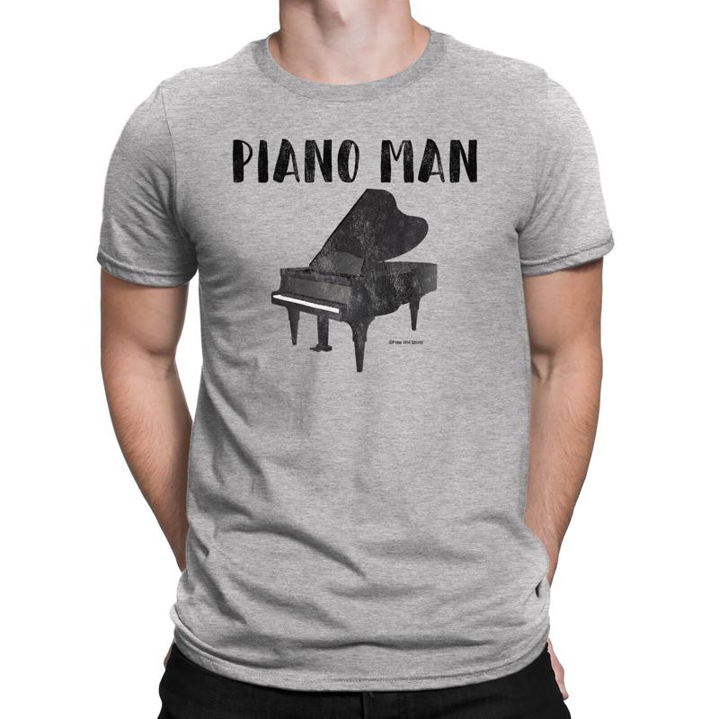 Mens Quality Cotton T Shirt Piano Man Pianist Keys Acoustic Instrument Music Eco