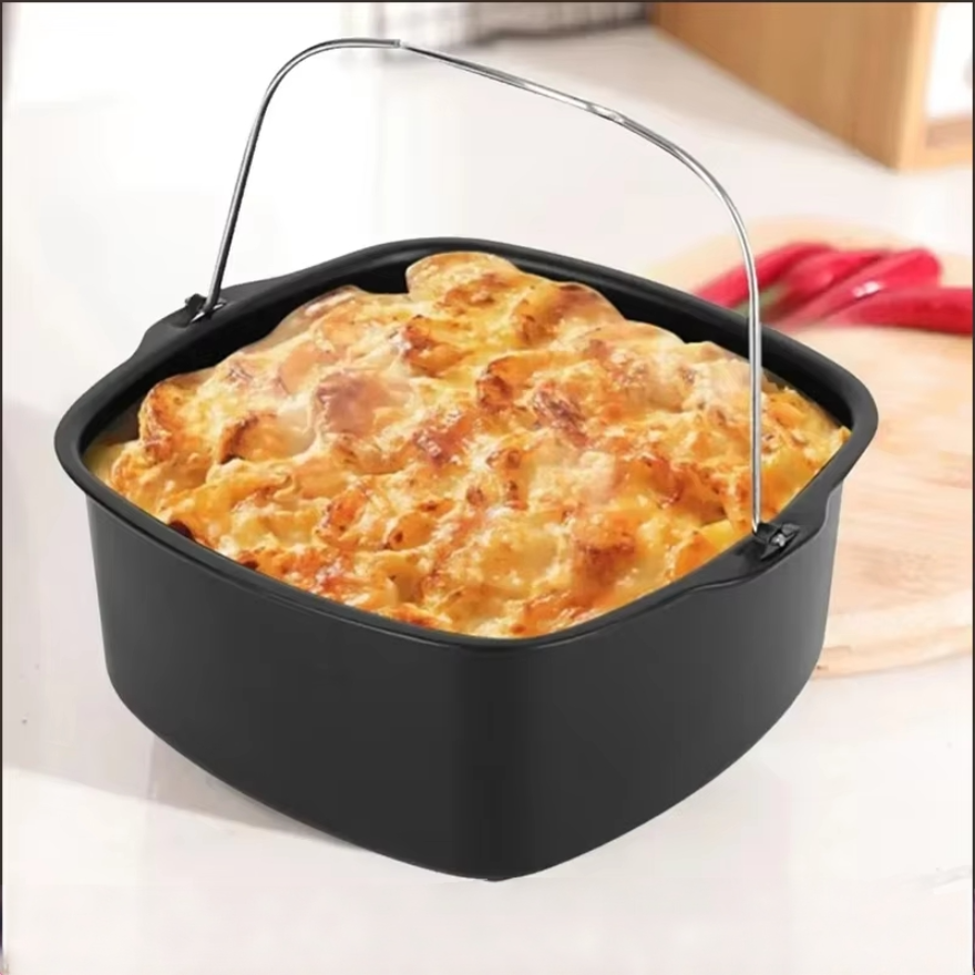 Air Fryer Basket Steel Square Non-stick Cake Baking Tray Barrel Dish Roasting Basket Pan Bakeware Mold Kitchen Accessorie