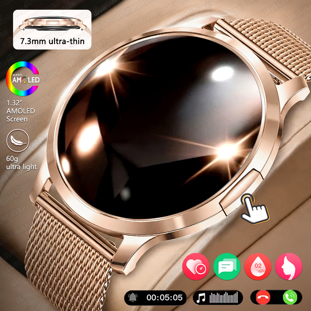 2026New 7.3 ミリメートル超薄型ファッション女性スマートウォッチ 1.32 インチ AMOLED ディスプレイ血圧 Bluetooth 通話ブレスレットレディースベストギフト