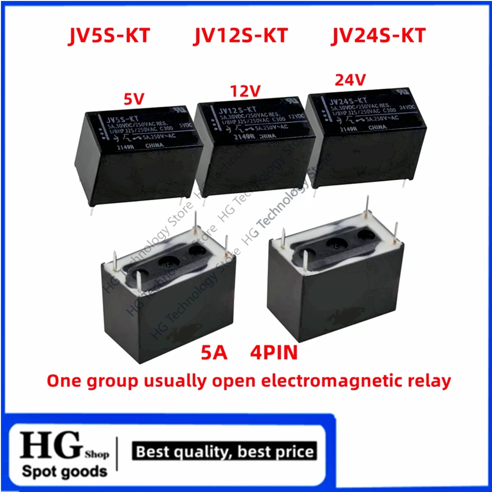 5 ピース/ロットオリジナル JV5S-KT JV12S-KT JV24S-KT 4PIN 5A 30VDC/250VAC 5V 12V 24VDC 1 グループ通常オープン電磁リレー