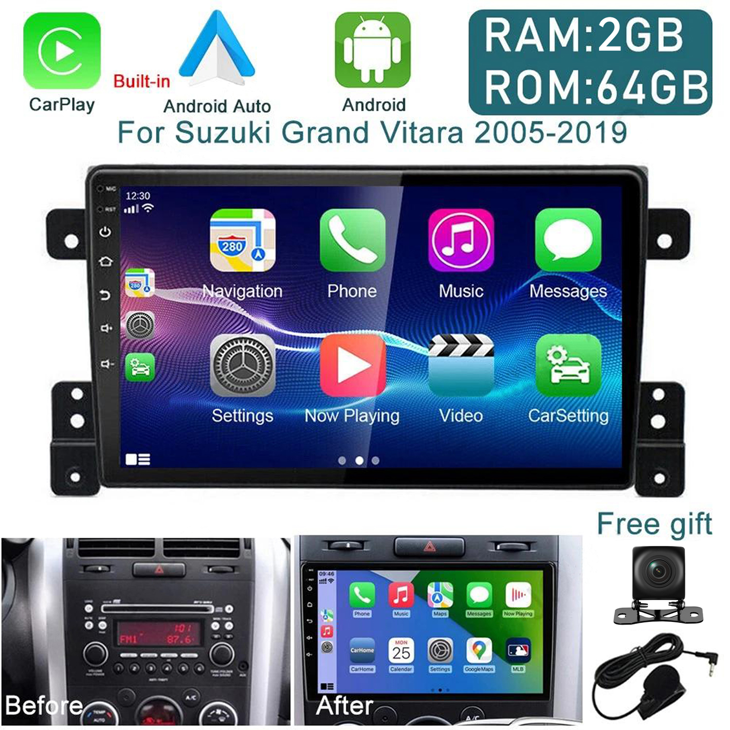 スズキ グランド ビターラ 2005-2015 用カーラジオ、ワイヤレス Carplay 付き