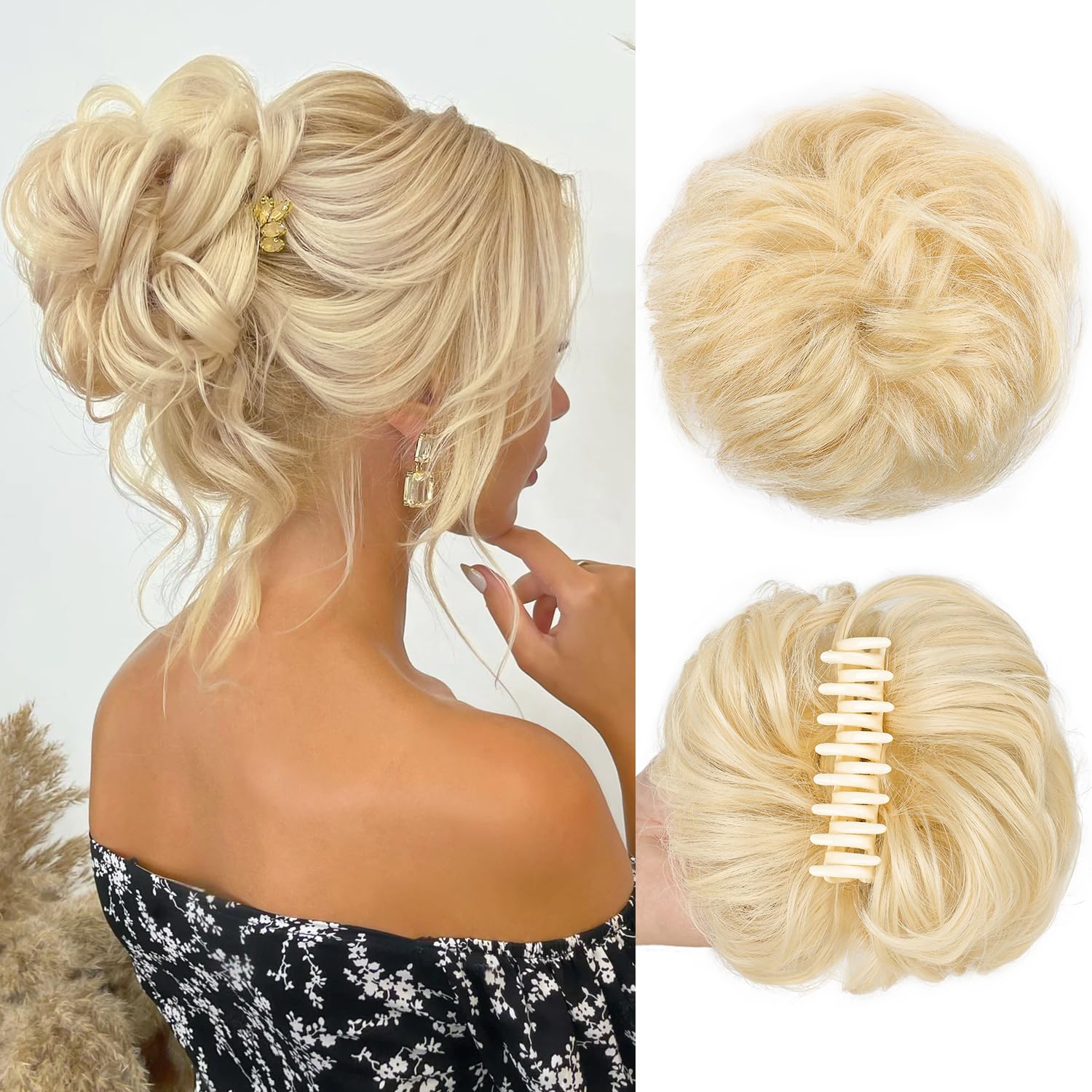 乱雑な人毛おだんごレミーヘアピースクリップイン爪ヘアピースシニヨン乱れアップヘアエクステンション日常着用ウィービーカーリー