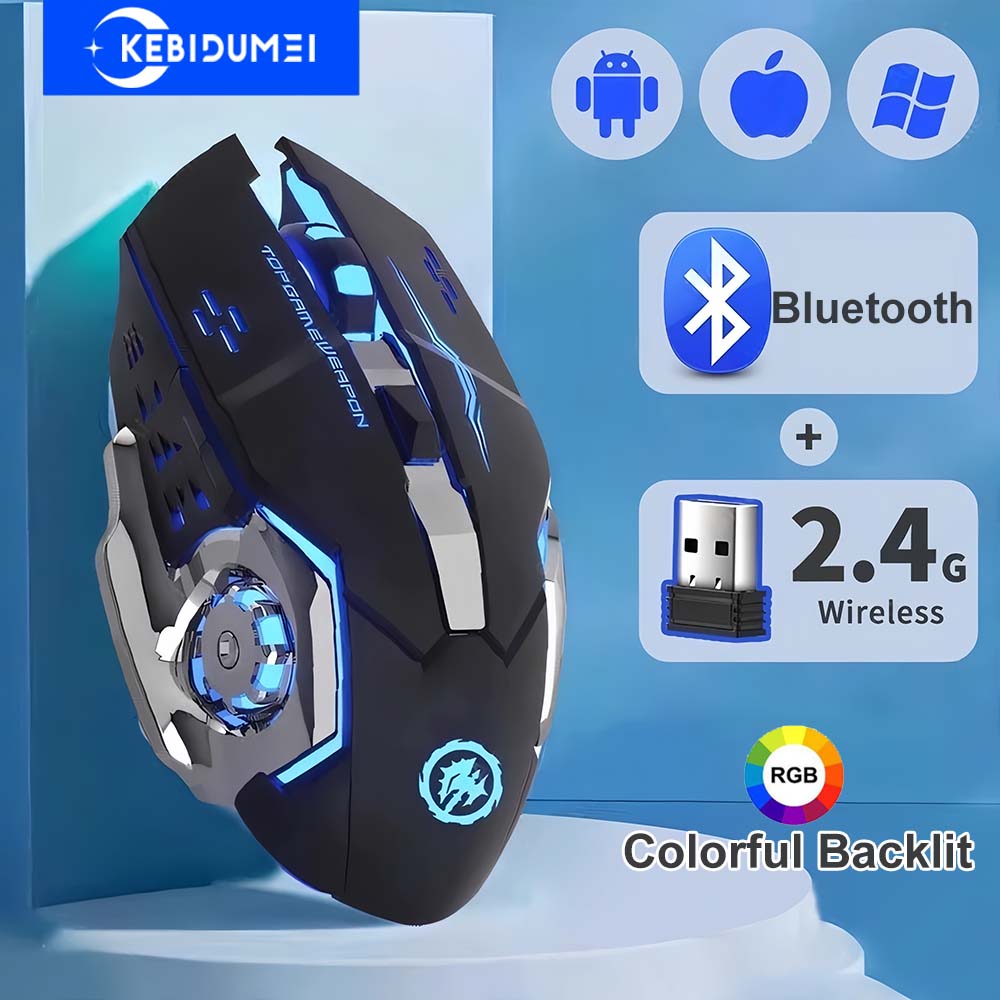 2.4 グラムワイヤレスマウス Bluetooth マウス RGB バックライト付きゲーミングマウス充電式マウスサイレントマウス 3600 DPI マウス Macbook ラップトップ用