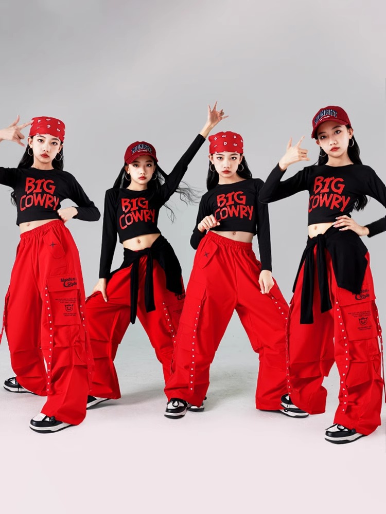 女の子ヒップホップセットクロップトップカラフルなカーゴパンツ子供衣装子供ストリートジャズ K-POP ストリートダンスガールグループ服