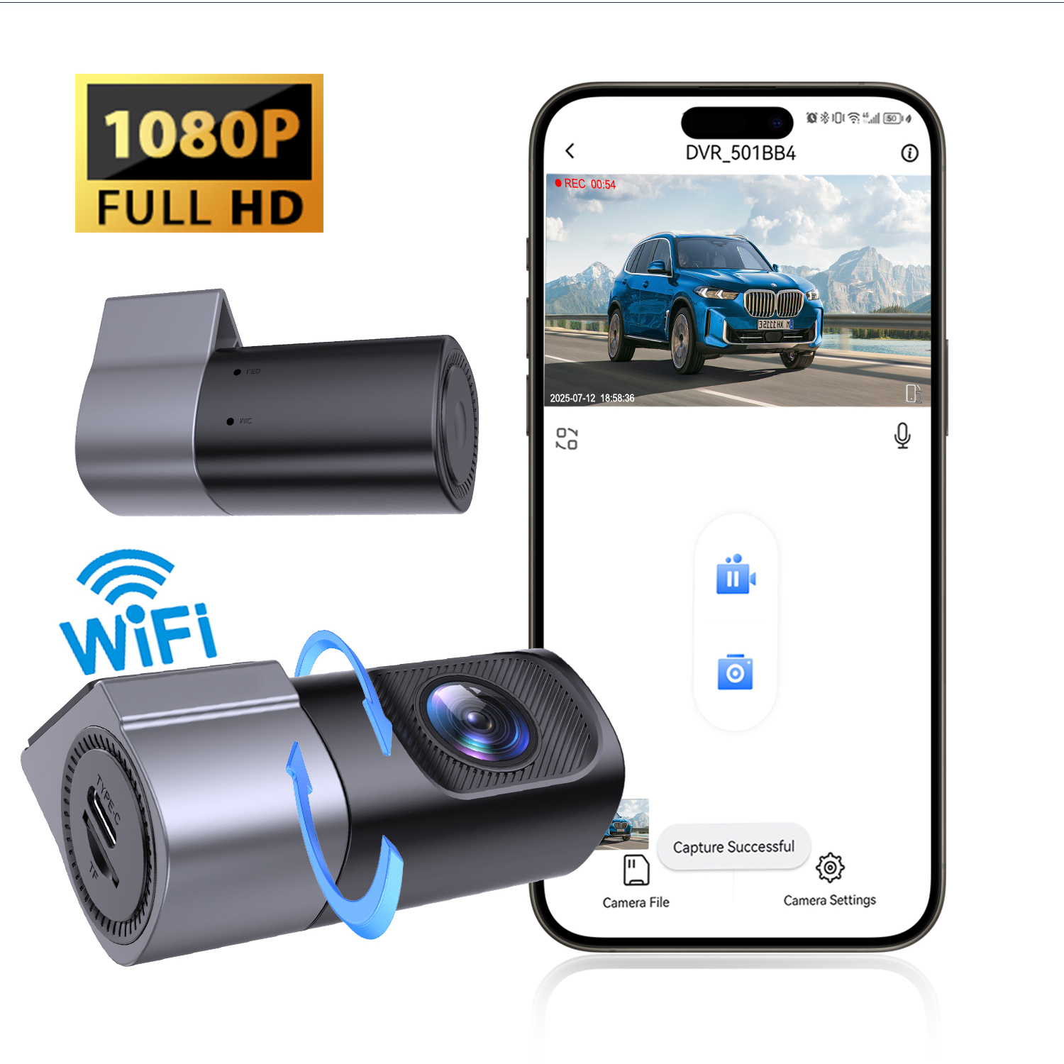 1080P 車のダッシュカム新しい WiFi ダッシュカメラ車両レコーダースマートカーアプリ制御ビデオレコーダー 360 ° 回転ナイトビジョンすべてのため