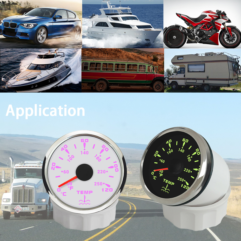 ELING ユニバーサル 52 ミリメートル水温計ゲージ 40-120 度 7 色のバックライト付き 12V 24V 車、トラック、船舶用