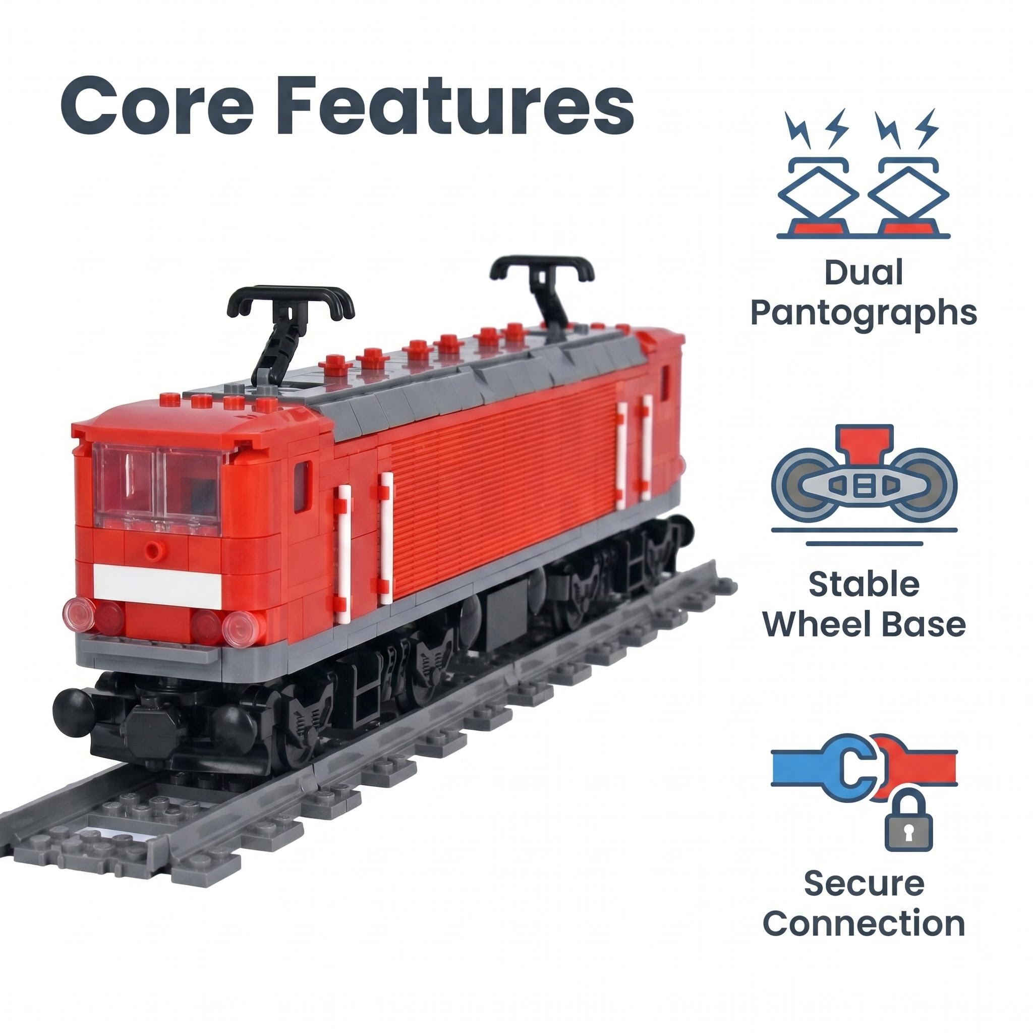 レッド BR 143 電気機関車ビルディング ブロック モデル、趣味のコレクターのための鉄道レンガおもちゃを組み立てます。
