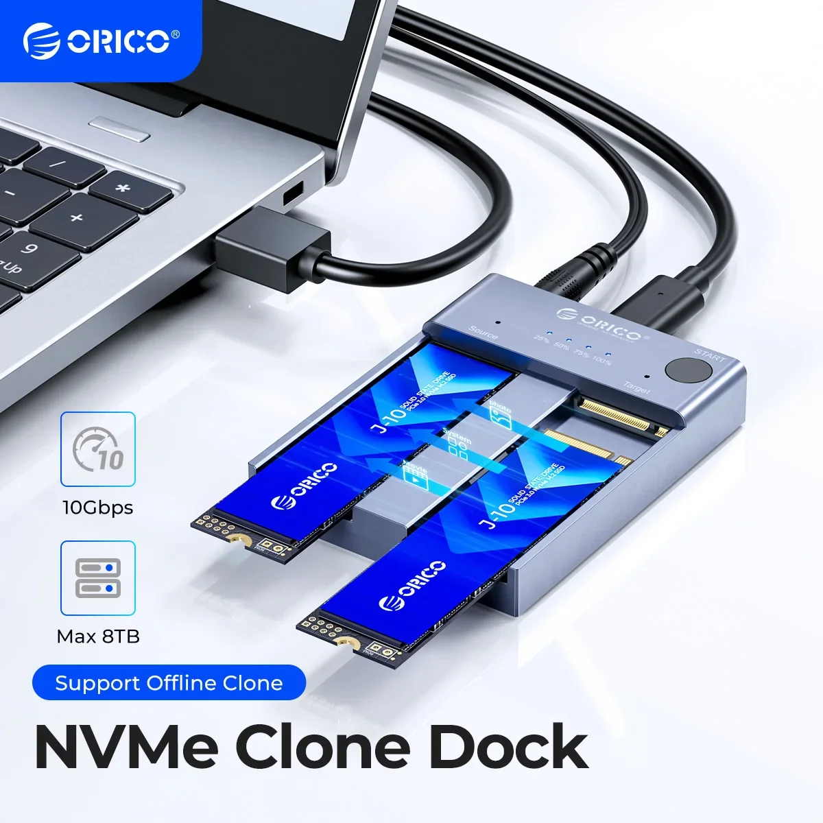 ORICO M.2 NVMe クローン デュアル ベイ NVMe USB C - NVMe SSD エンクロージャ アルミニウム M.2 デュプリケーター オフライン クローン PCIe M キー SSD 用 8TB