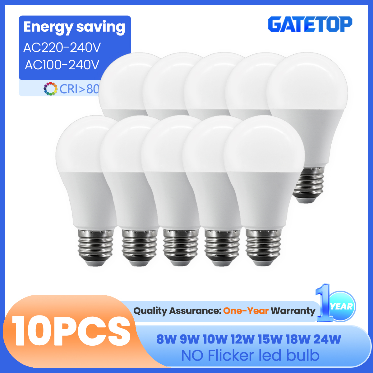 10PCS Lampara LED Bulb Lamps 8W-24W E27 Light Bulbs AC 220-240V 110V 120V Daylight Lighting A60 A80 for Home Foyer BedRoom Decor