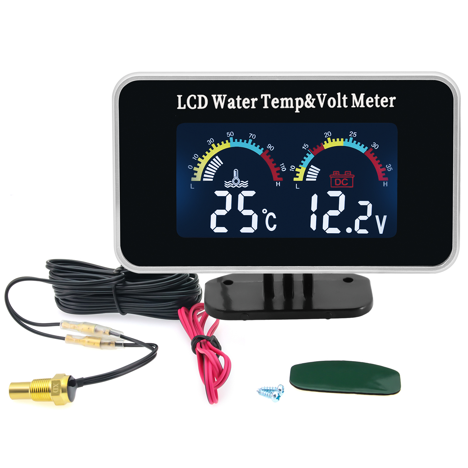 デジタル水温計電圧センサー付き自動車車 2 IN 1 LCD ゲージ点滅アラーム付きガソリンディーゼル車 12V24V