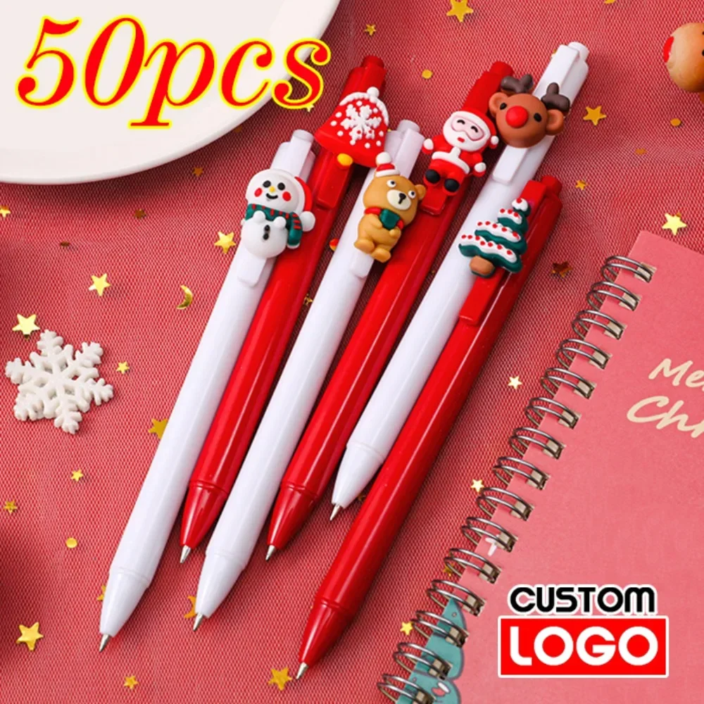50 個クリスマスプラスチックボールペンカスタムロゴクリスマスギフトペンオフィス署名ペン卸売レタリング彫刻名